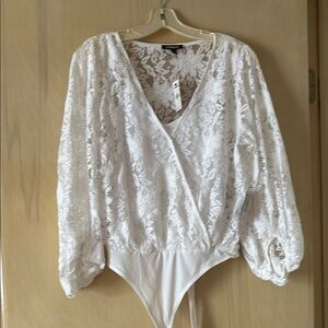 Express White Lace Wrap Bodysuit 3/4 Sleeve